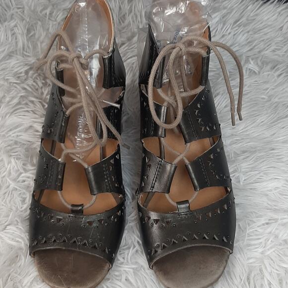 LUCKY BRAND TAFIA LACE UP LASER CUT-OUT STACKED HEELS CUSTOMIZED SIZE 8.5 - Picture 2 of 12